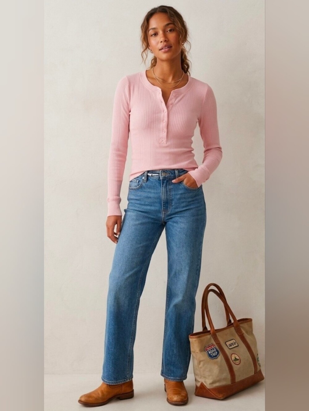 Aerie  Womens Road Trip Henley Slim Fit Size Medium Pink